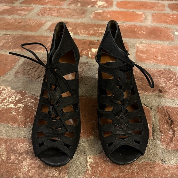 Paul Green Shoes - Paul Green Munchen Black Leather LaceUp Open Toe Women's Sandals Handmade size 8